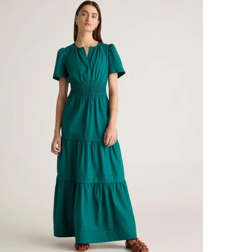 Quince - 100% Organic Cotton Tiered Maxi Dress - Green - Size Small